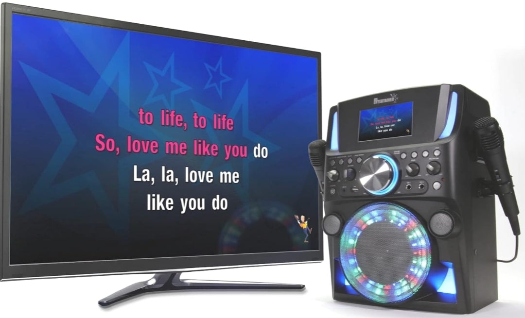 Mr Entertainer Groovebox Bluetooth CDG Karaoke Machine. Built in Screen & Disco Lights. Includes Songs & Microphones (Wired Microphones + 200 Songs)